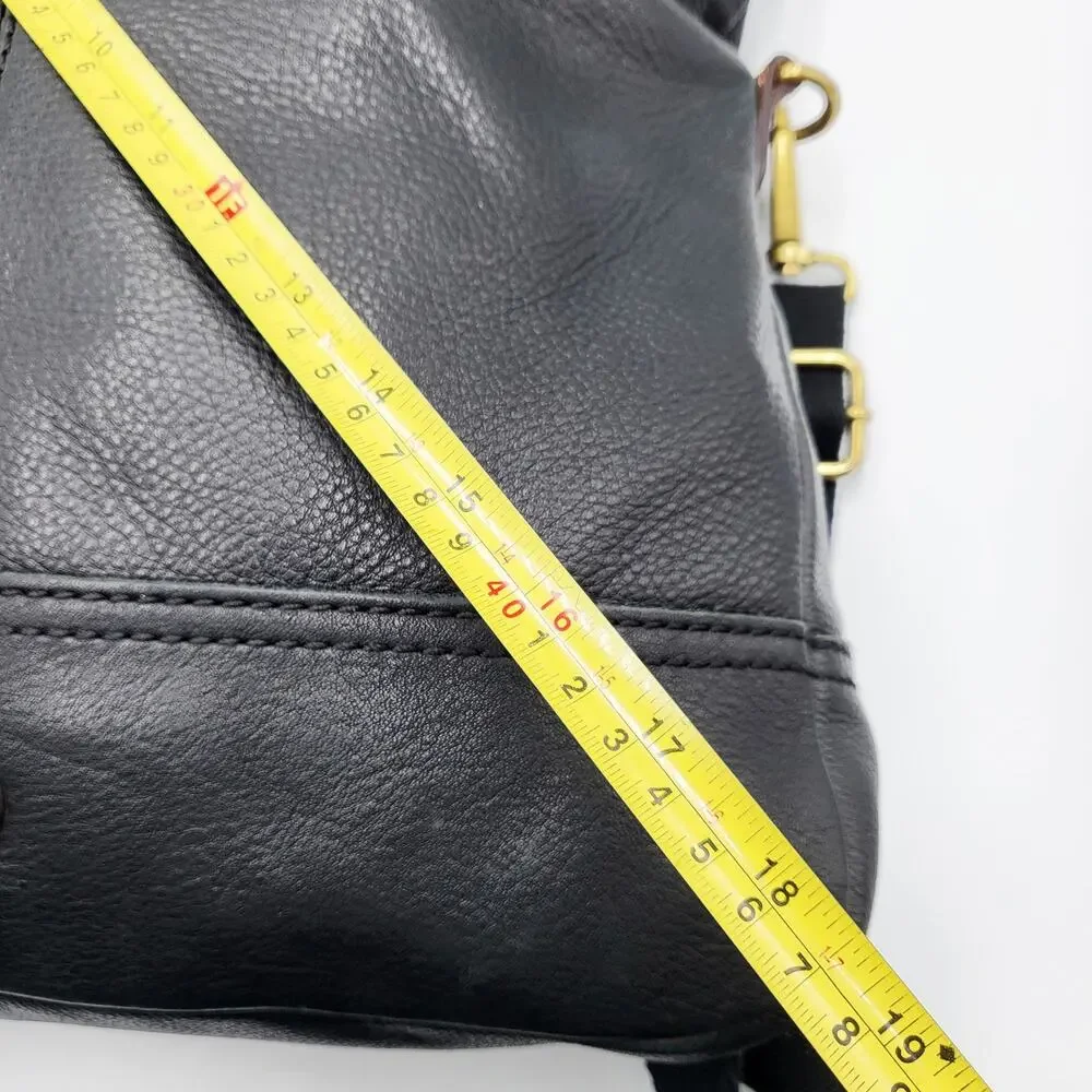 Vintage Fossil Explorer Foldover Black Pebbled Leather Convertible Crossbody Bag